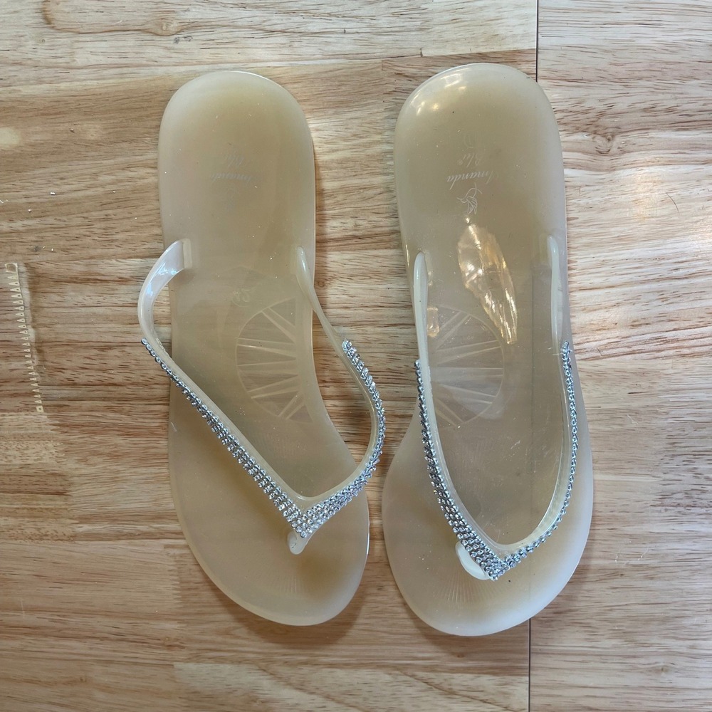 Amanda Blu Womens Rhinestone Jelly Flip Flop Sandals Beige Cream Size 11 42 EU